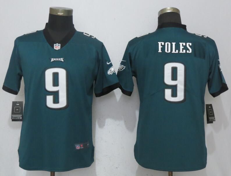 Women Philadelphia Eagles #9 Foles Green Vapor Untouchable Nike Player NFL Jerseys->women nfl jersey->Women Jersey